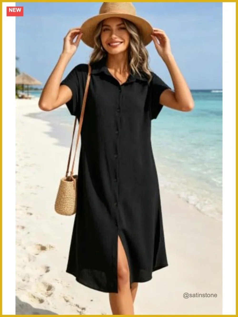 Button Down Short Sleeve Swimsuit Coverup Dress